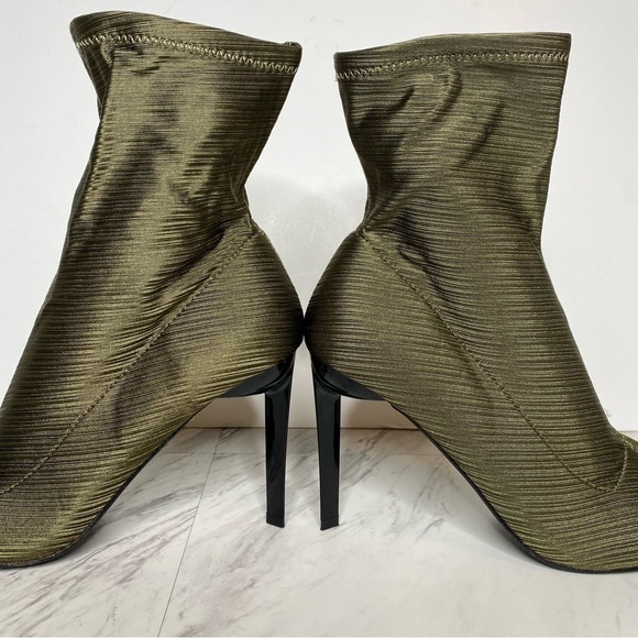New! Topshop Tia Green Square Toe Heeled Sock Bootie 8 - Picture 8 of 14